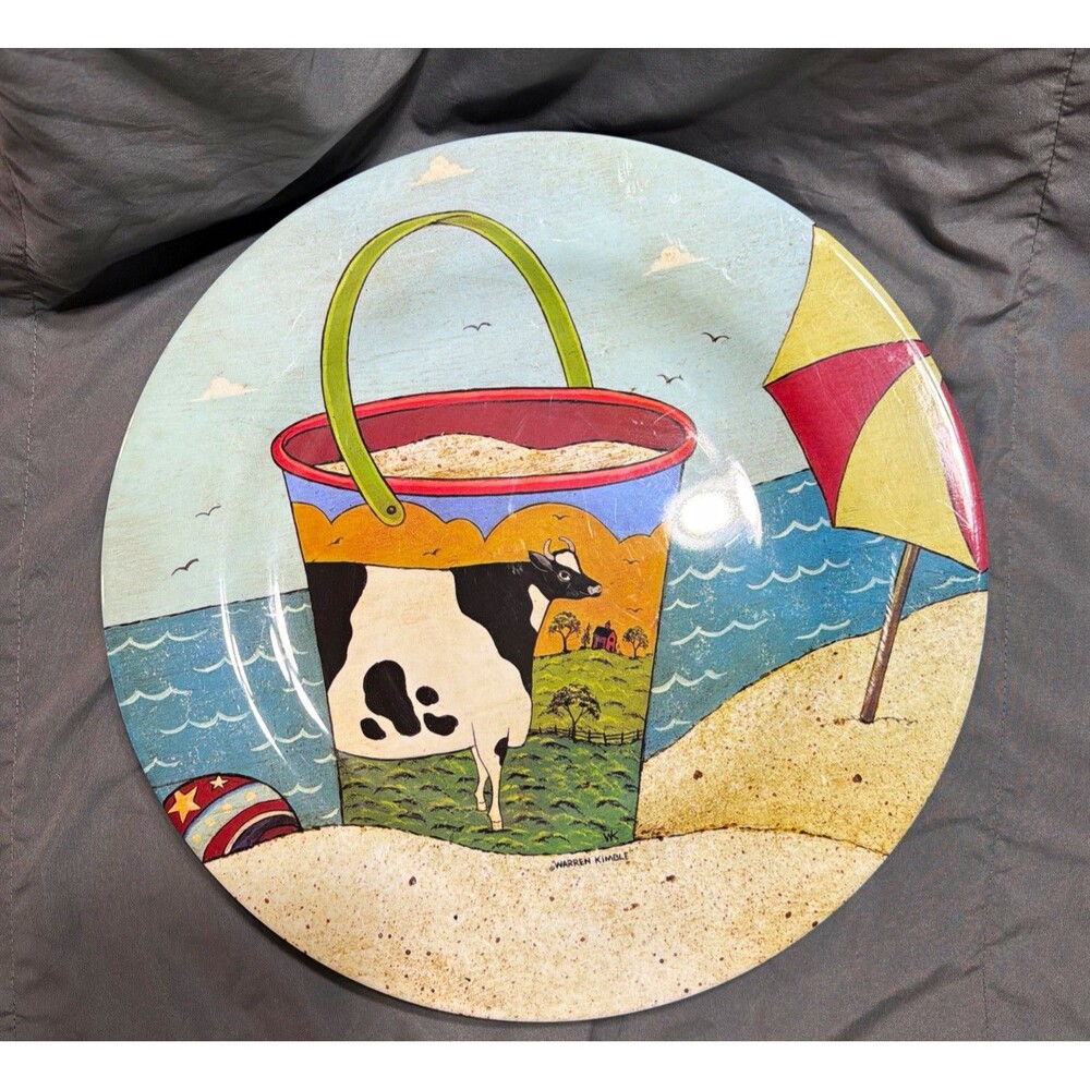 ONEIDA Melamine 16 in Round Beach Pictorial Multicolor Tray Platter Plate
